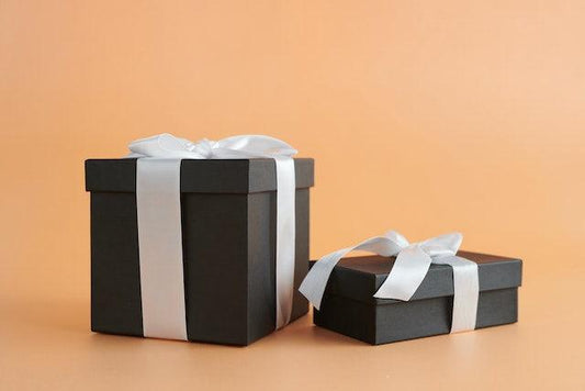 Wrapped gifts with white ribbons