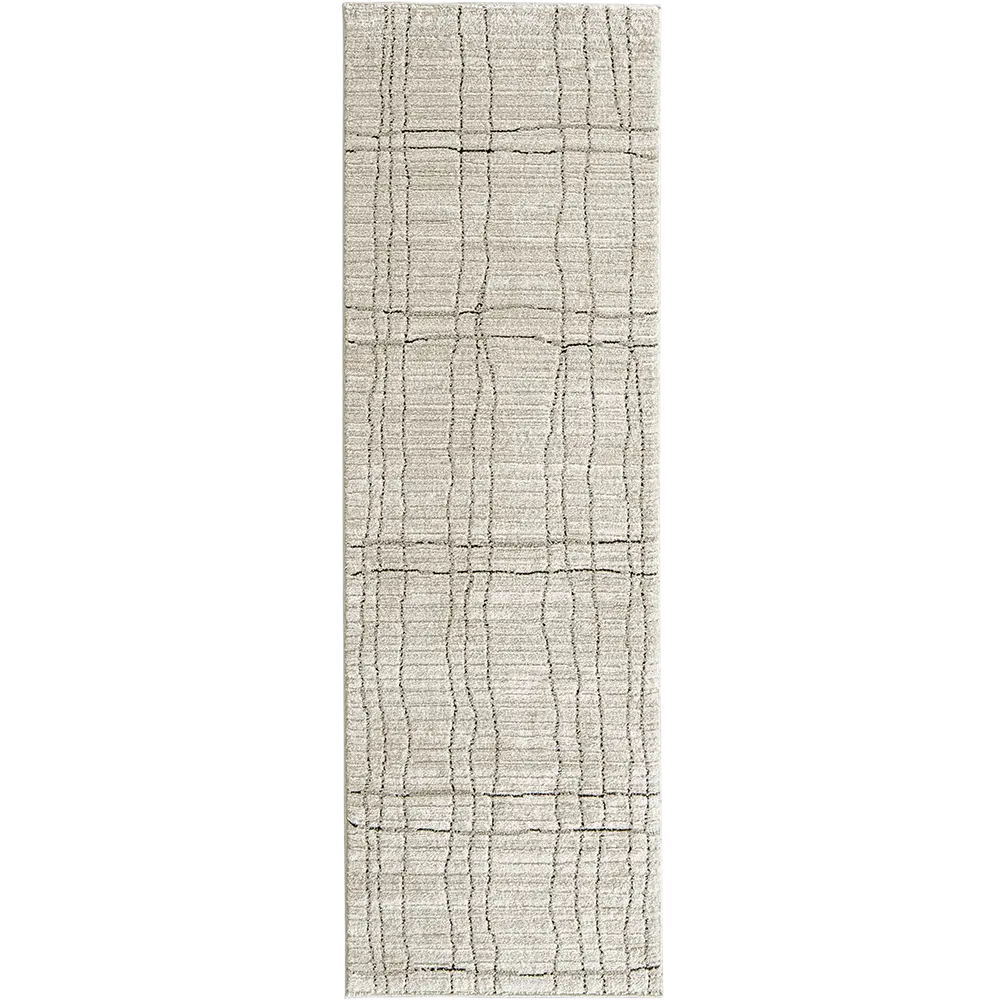 Zen Bianca - Charcoal Wavy Grid Textured Beige Runner Rug Online | Knot Home