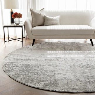 Jay Ashton - Abstract Grey Distressed Round Circular Rug | Knot Home