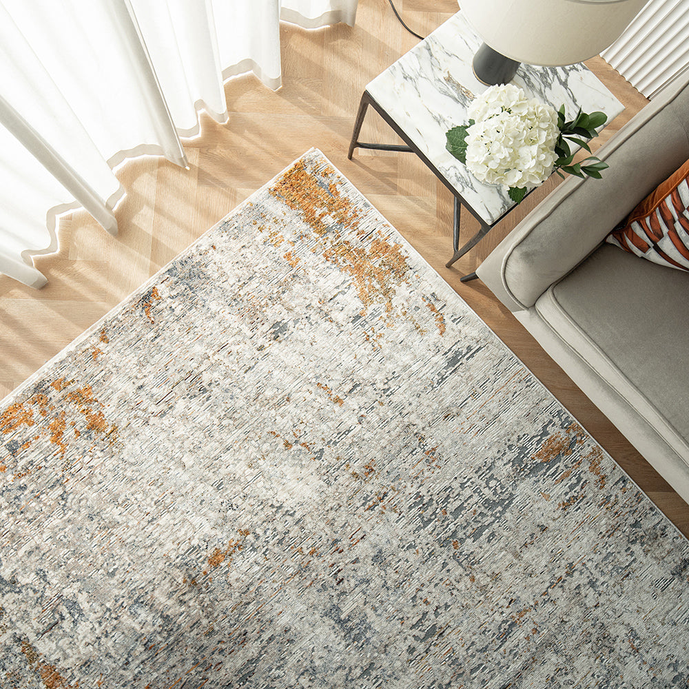 Ethan Brick Gold And Grey Abstract Carpet