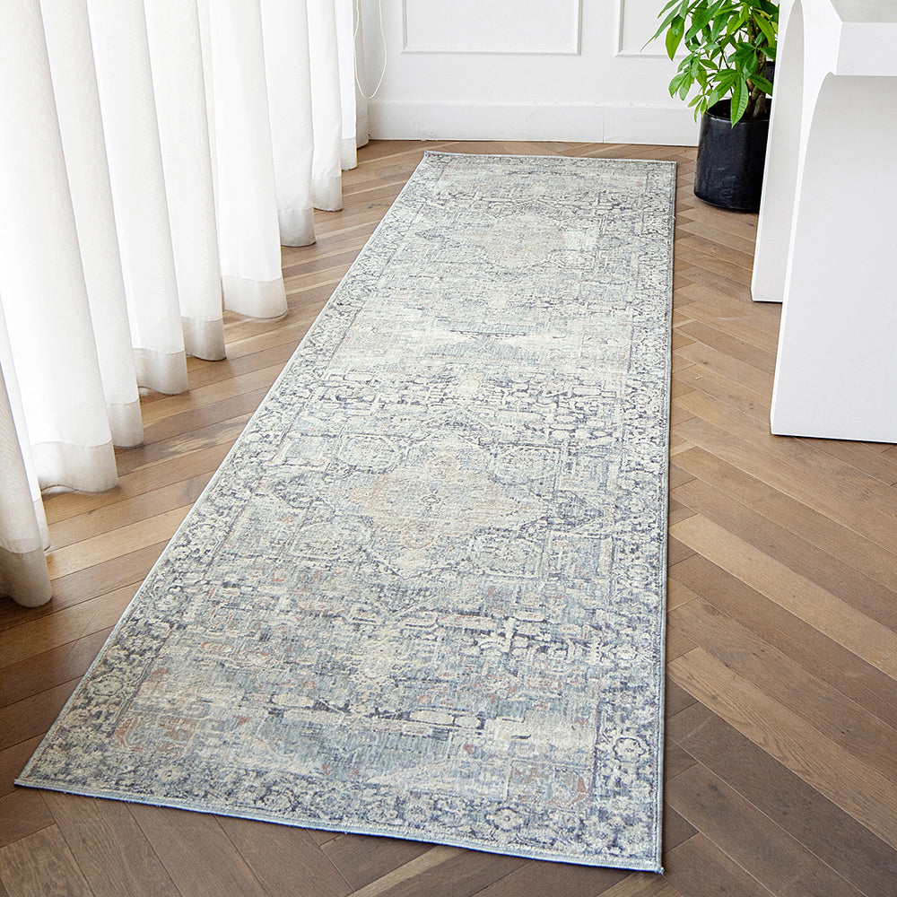 Hana Sky Distressed Blue Grey Traditional Carpet