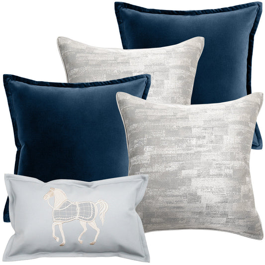 Afina Bundle - Velvet Silver & Grey & Horse Accent Cushions | Knot Home