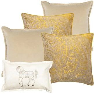 Alfie Bundle - Shiny Beige Cushion Set with Horse Accent | Knot Home