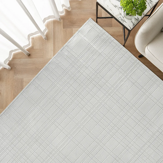 Corvin Sandy - Ivory Grey Grid Patterned Geometric Carpet Online | Knot Home