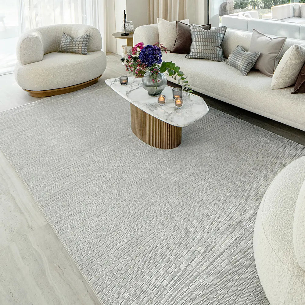 Laino Alba - Ivory Grey Modernist Grid Luxe Carpet | Knot Home