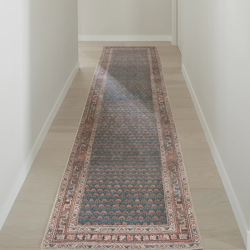 Vincent Denim Runners Traditional Pattern Slate Blue And Terracotta Carpet | Power Loomed Carpet | Product Image 1