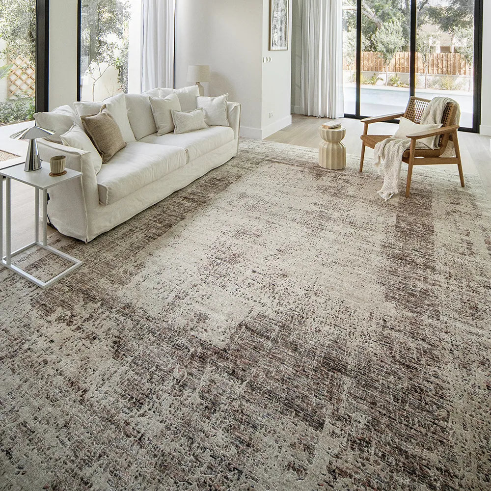 Liam Amber Abstract Beige Rustic Carpet Knot Home