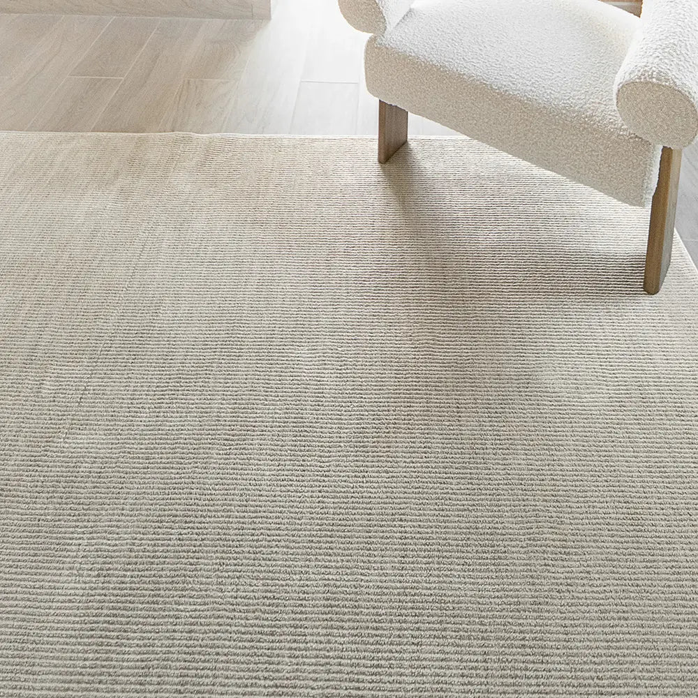 Rik Sandy - Narrow Textured Stripes Beige Cotemporary Carpet | Knot Home