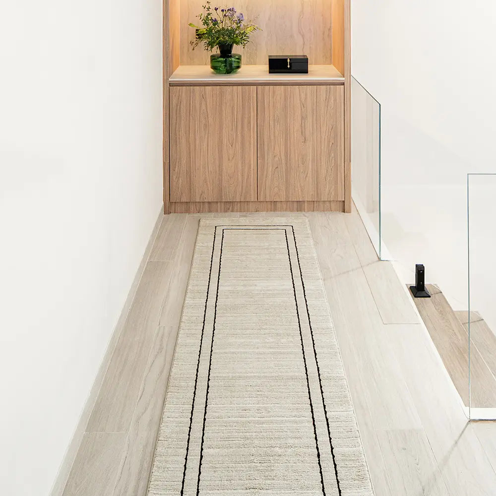 Zen Colin - Contrast Black Rectangular Border Beige Carpet Online | Knot Home