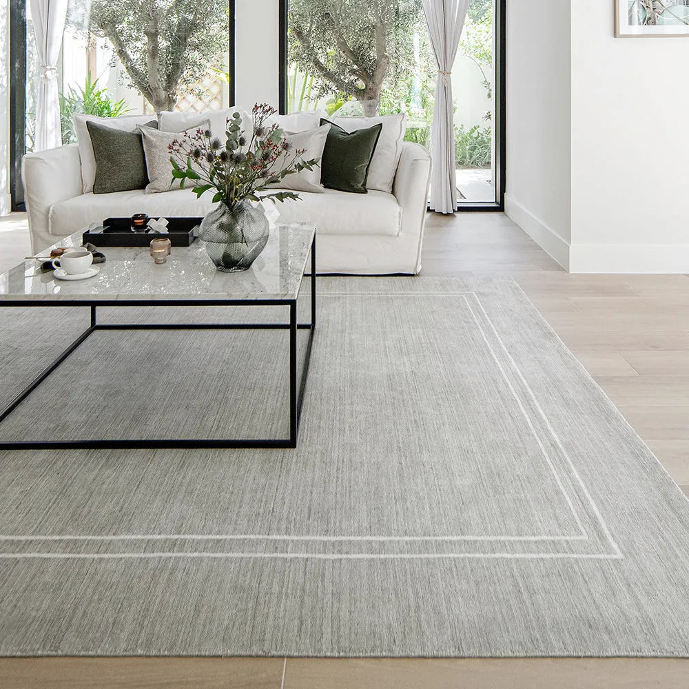 Colin Alba - Grey Carpet with White Border Online| Knot Home