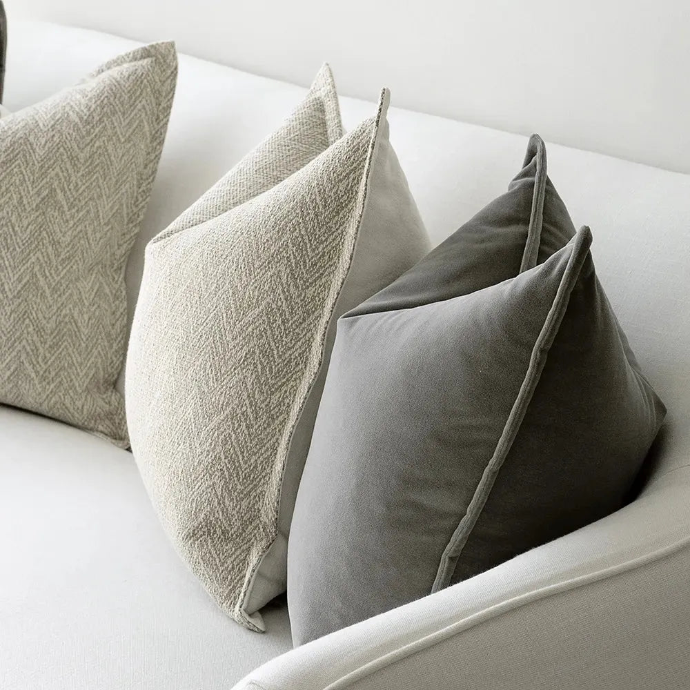 Sophie Bundle - Grey Velvet & beige Zigzag Pattern Cushion Set | Knot Home