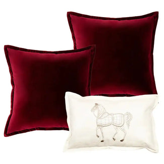 Red Velvet Horse Embroidered Garnet Cushion Bundle | Bundle Cushion | Product Image 1