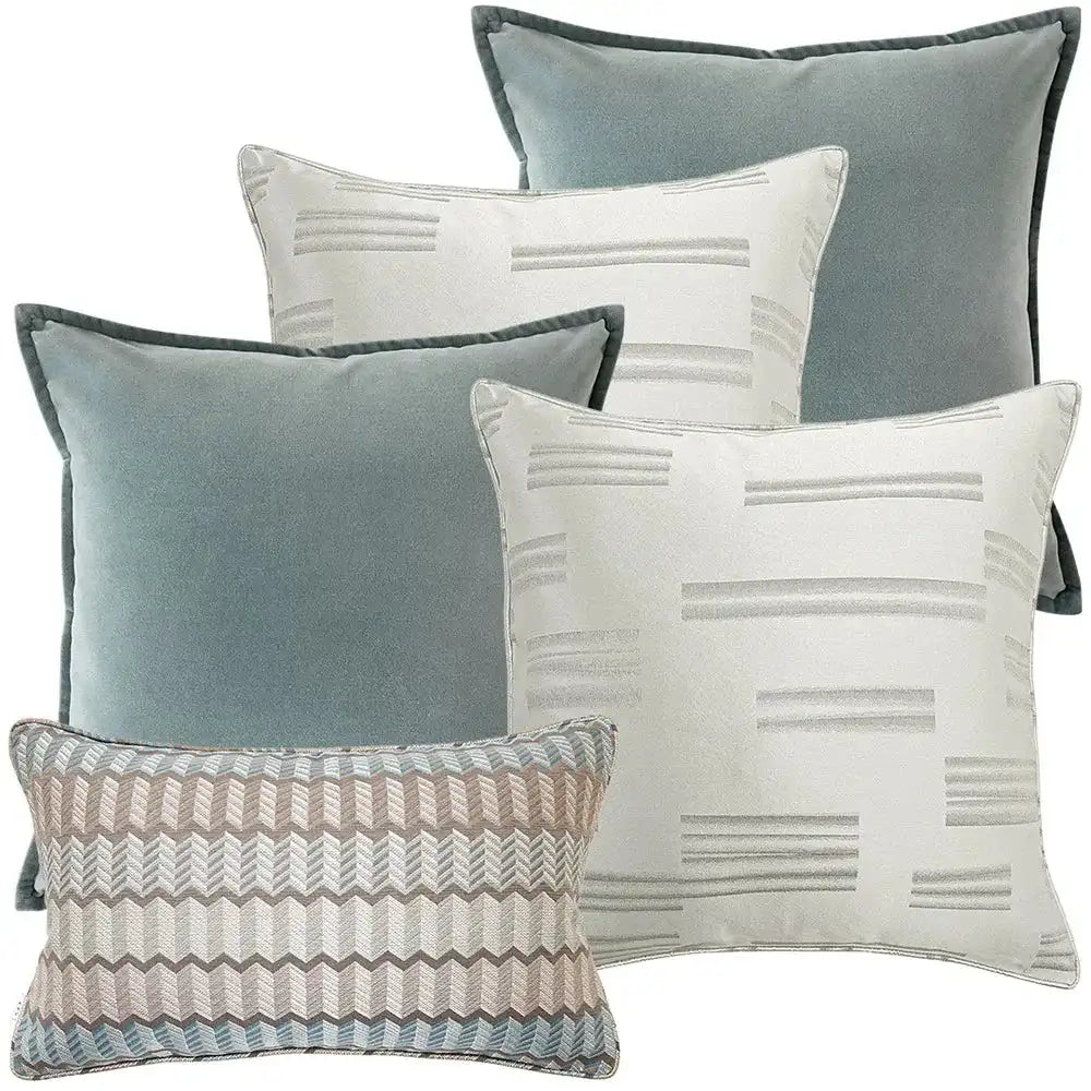 Morisette Bundle Set of Velvet Blue Brown Cushions Knot Home