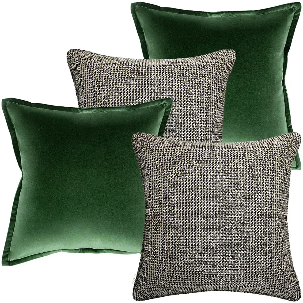 Tim Bundle (4 pcs) - Luxe Green Velvet & Checkered Cushion Set Online
 | Knot Home