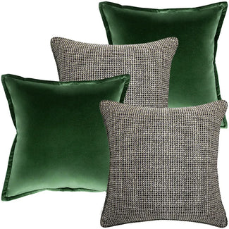 Tim Bundle (4 pcs) - Luxe Green Velvet & Checkered Cushion Set Online
 | Knot Home