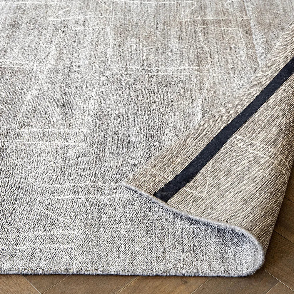 Caleb Dune Grey Pattern, Blue Wool Carpet