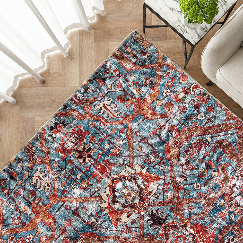Vince Azure Blue Rust Oriental Carpet