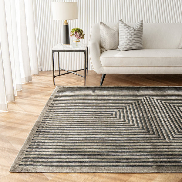 Harf Noon Ebony Modern Line Pattern Charcoal Carpet