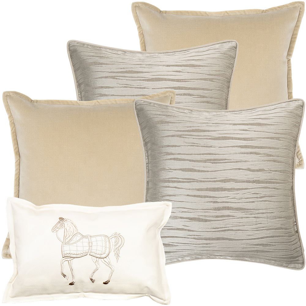 Alejandro Bundle - Horse & Pale Beige Stripped Pattern Cushions | Knot Home