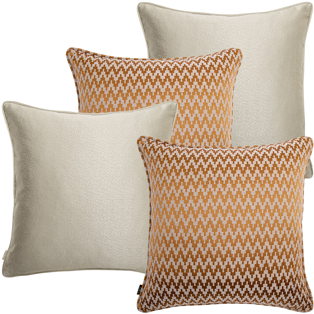 Amalia Bundle - Pale Gold Pattern Orange Zigzag Amalia Cushion Bundle | Knot Home