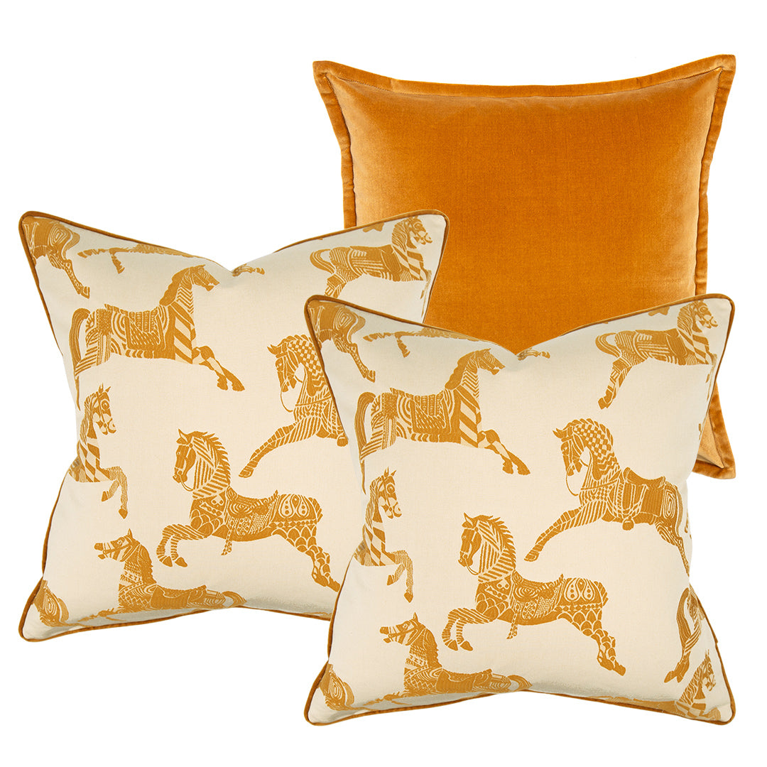 Arie Bundle - Velvet Orange & Horse Embroidered Cushions | Knot Home