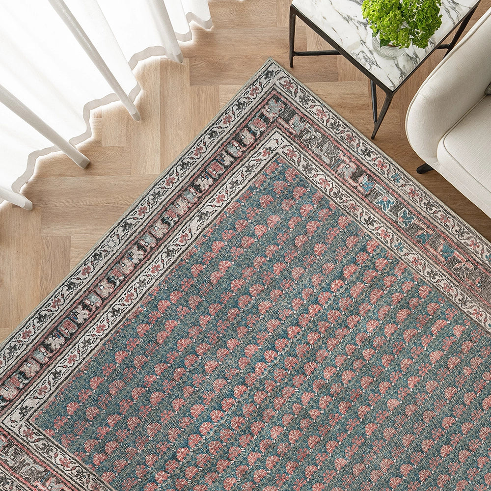 Vincent Denim Traditional Pattern Slate Blue And Terracotta Carpet | Power Loomed Carpet | Product Image 10