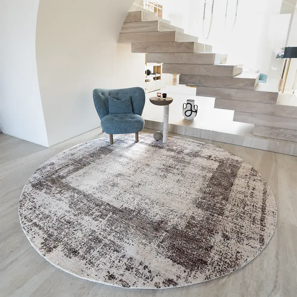 Liam Amber Round Carpet - Abstract Beige Rustic Carpet| Knot Home