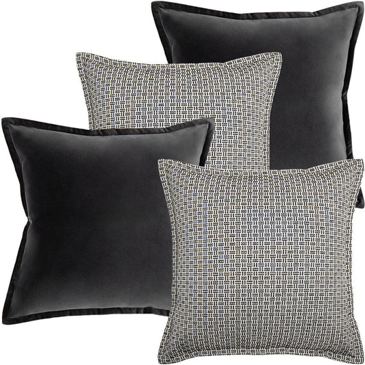 Mary Ann Bundle - Velvet Fabric Black & White Cushion Bundle | Knot Home
