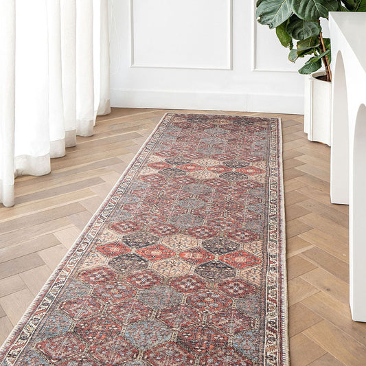 Vince Rosso Runners - Medallion Pattern Rectangular Carpet For Living Room |Knot Home