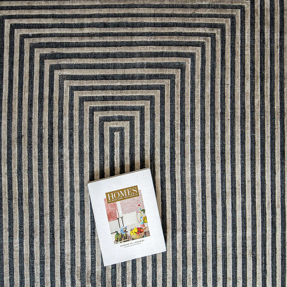 Harf Noon Ebony Modern Line Pattern Charcoal Carpet