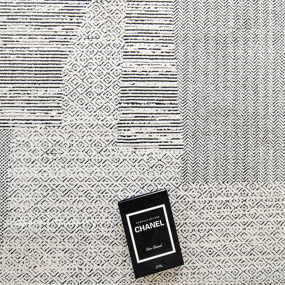 Renzo Dusty Black And White Patchwork Carpet